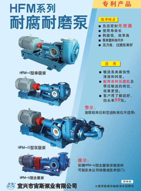 HFM系列壓濾機(jī)專用泵說明書